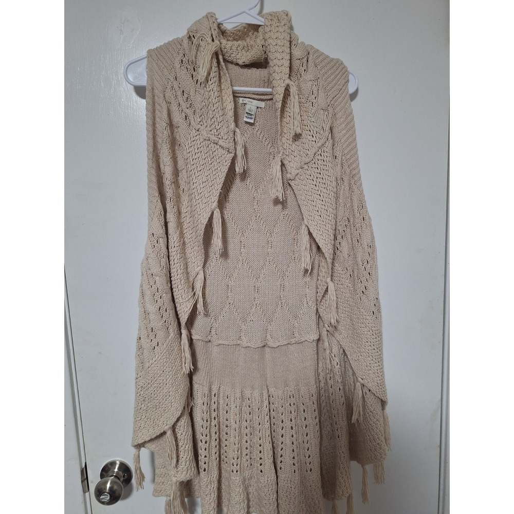 Cato Est 1946 Knit Sweater  Vest Women Large Cream Open Front Tassel Boho Fringe